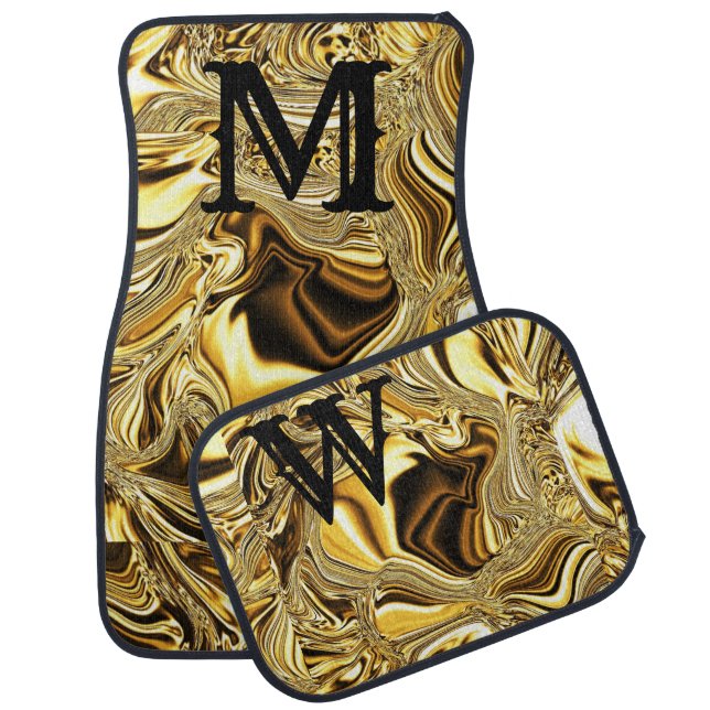 Stylish Black & Gold Chrome Metallic Pattern Car Floor Mat (Set)