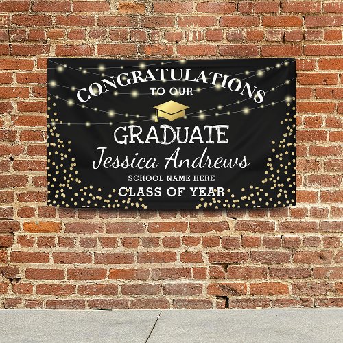 Stylish Black  Gold Class of 2024 Graduation Banner