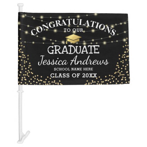 Stylish Black  Gold Class of 2024 Graduation Car Flag