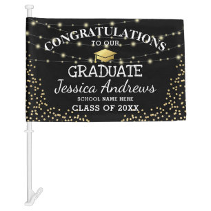 Stylish Black & Gold Class of 2026 Graduation Car Flag
