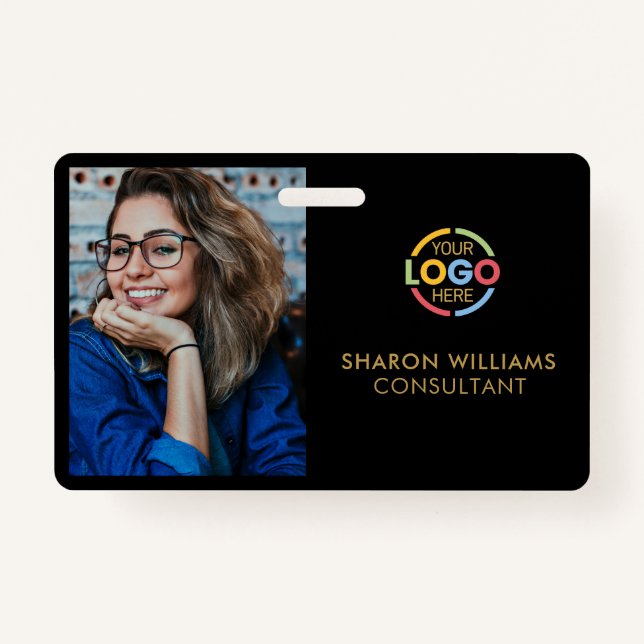Stylish Black Gold Company Employee Photo ID Badge (Front)