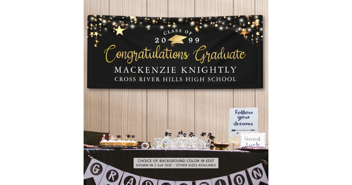 Stylish Black Gold Congrats Grad Script Banner | Zazzle