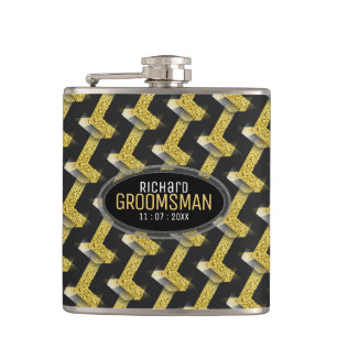 Stylish Black Gold Custom Design Groomsmen Gift Flask