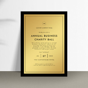 Stylish Black Gold Custom Logo Business Event Gala Invitation