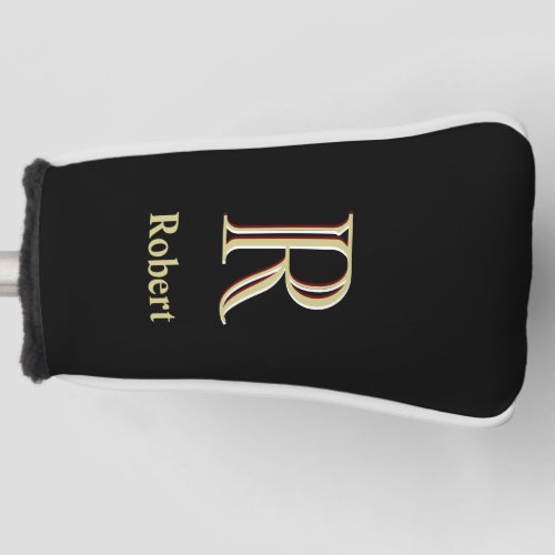 Stylish Black Gold Custom Monogram Name Putter  Golf Head Cover