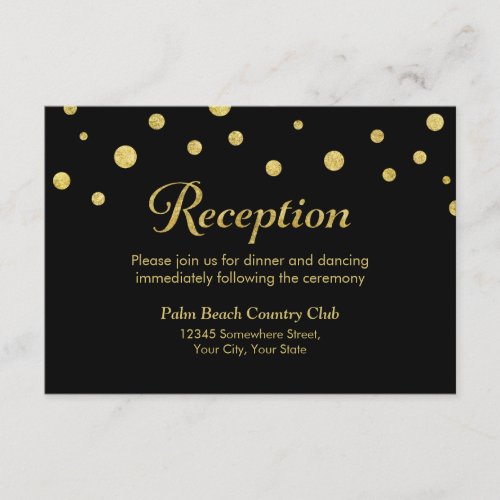 Stylish Black  Gold Dots Wedding Reception Enclosure Card