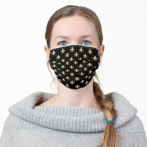 Stylish Black Gold Fleur De Lis Adult Cloth Face Mask