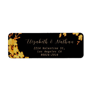 Stylish Black & Gold Flowers Return Address Label