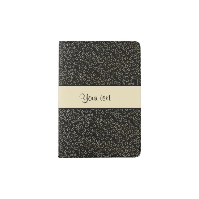 Stylish Black & Gold Foil Mini Stars Passport Holder (Front)