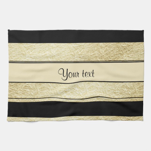 Stylish Black & Gold Foil Stripes Kitchen Towel (Horizontal)