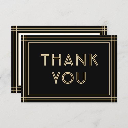 Stylish Black  Gold Frame with Classic Typography Thank You Card