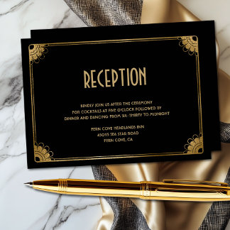 Stylish Black Gold Fun Art Deco Wedding Reception Enclosure Card