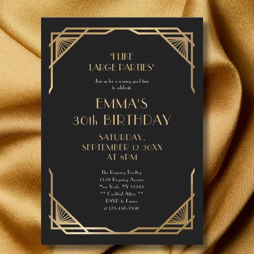 Stylish Black Gold Gatsby 30th Birthday Party Invitation