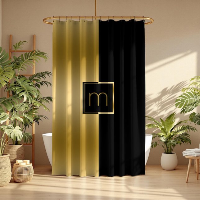 Stylish Black & Gold Geometric Design Shower Curtain (Creator Uploaded)
