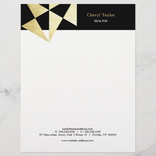 Stylish Black  Gold Geometric Logo Letterhead