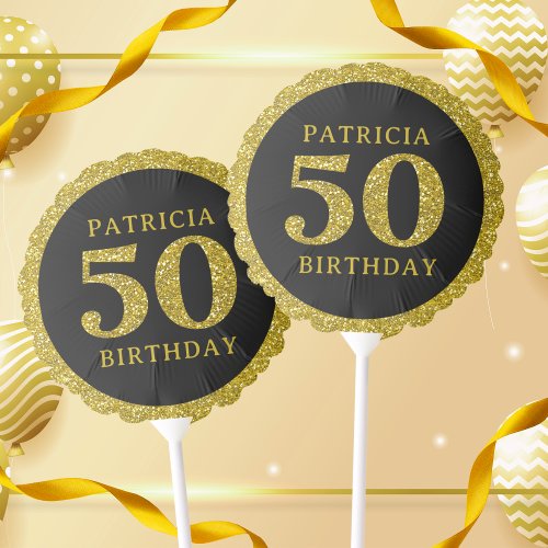 Stylish Black Gold Glitter 50th Birthday Party Balloon