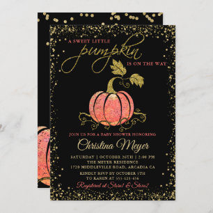 Stylish Black Gold Glitter Pumpkin Baby Shower Invitation