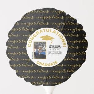 Stylish Black Gold Graduate Photo Balloon