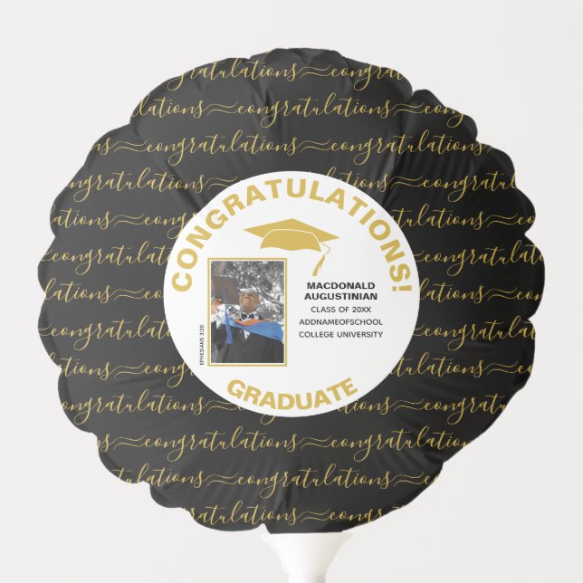 Stylish Black Gold Graduate Photo Balloon (Front)