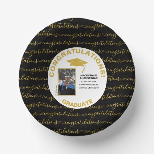 Stylish Black Gold Graduate Photo Paper Bowls