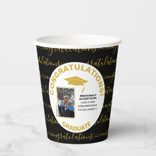 Stylish Black Gold Graduate Photo Paper Cups