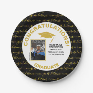 Stylish Black Gold Graduate Photo Paper Plates