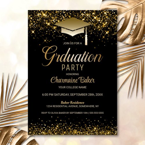 Stylish Black Gold Graduation Party Invitation