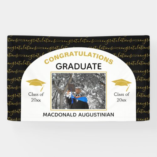 Stylish Black Gold Graduation Photo Banner