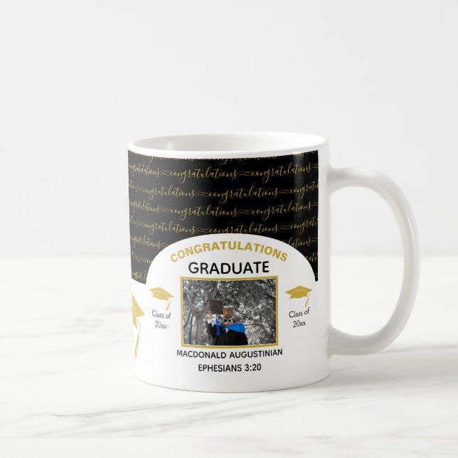 Stylish Black Gold Graduation Photo Coffee Mug (Right)