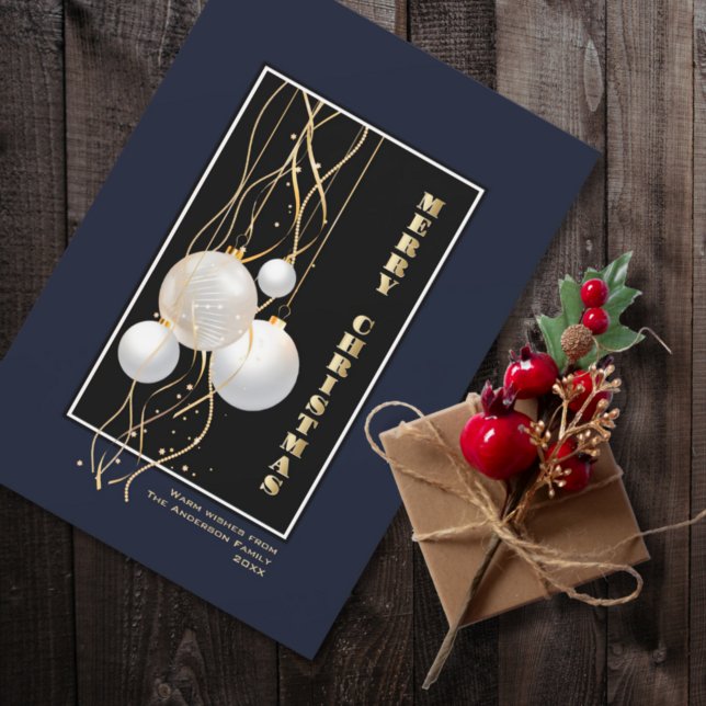 Stylish Black Gold Gray Christmas Baubles Holiday Card (Creator Uploaded)