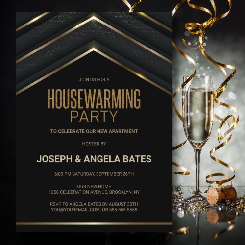 Stylish Black Gold Housewarming Party Invitation