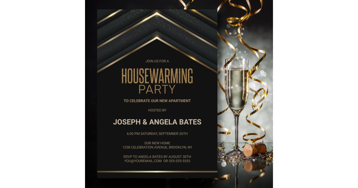 Stylish Black Gold Housewarming Party Invitation | Zazzle