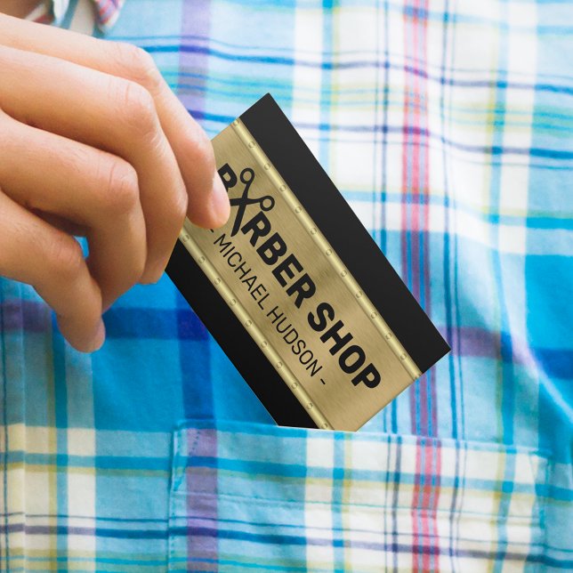 Stylish Black & Gold Masculine Barber Shop Business Card (Creator Uploaded)