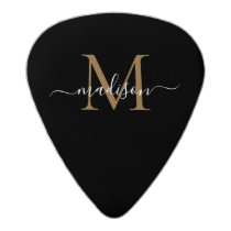 Stylish Black Gold Monogram Elegant Script Name Acetal Guitar Pick Stylish Black Gold Monogram Elegant Script Name Acetal Guitar Pick