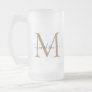 Stylish Black Gold Monogram Elegant Script Name Frosted Glass Beer Mug