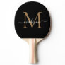 Stylish Black Gold Monogram Elegant Script Name Ping Pong Paddle