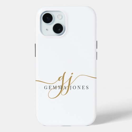 Stylish Black Gold Monogram Feminine Script Name  iPhone 15 Case