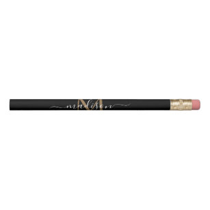 Stylish Black Gold Monogram Feminine Script Name Pencil