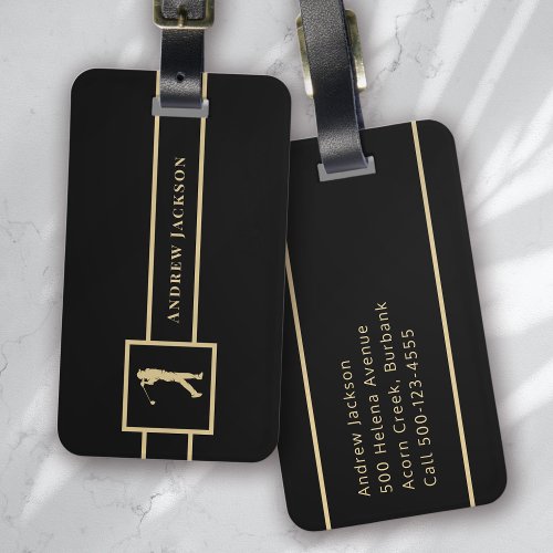 Stylish Black Gold Monogram Golfer Luggage Tag