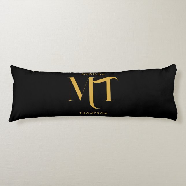 Stylish Black & Gold Monogram Initials Letters   Body Pillow (Front)