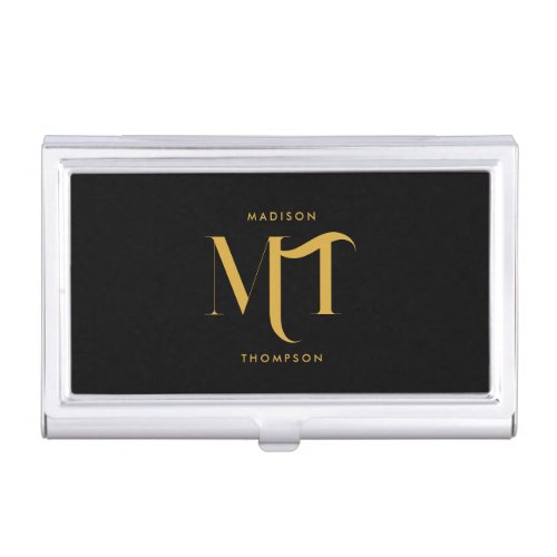 Stylish Black  Gold Monogram Initials Letters  Business Card Case