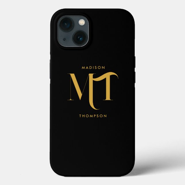 Stylish Black & Gold Monogram Initials Letters Case-Mate iPhone Case (Back)