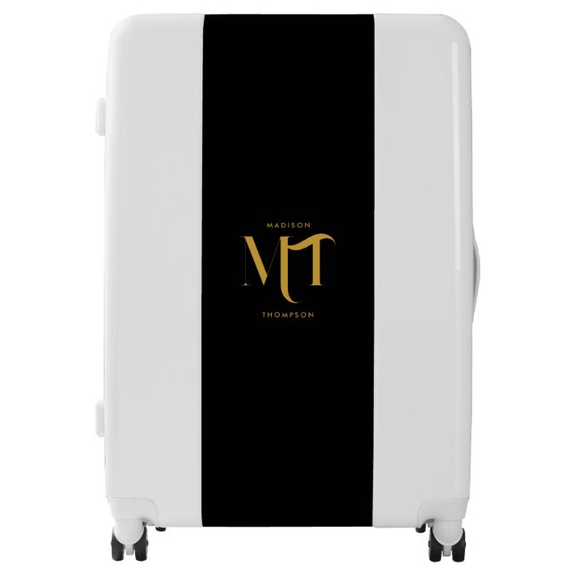Stylish Black & Gold Monogram Initials Letters Luggage (Front)