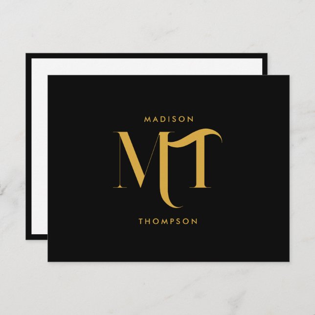 Stylish Black & Gold Monogram Initials Letters  Note Card (Front/Back)