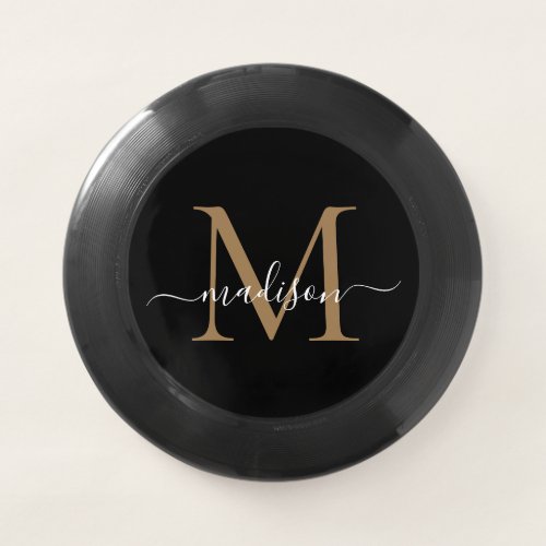 Stylish Black Gold Monogram Modern Girly Script Wham_O Frisbee