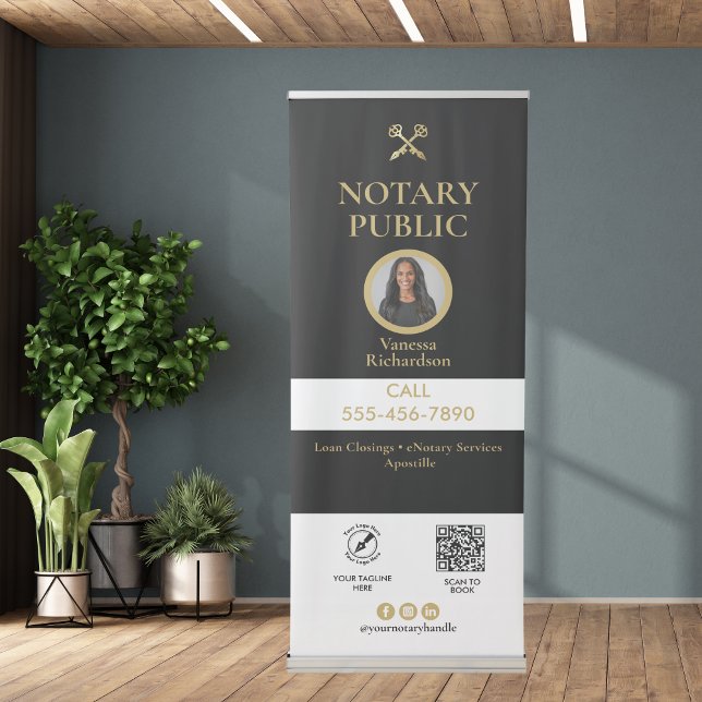Stylish Black & Gold Notary QR Social Event Retractable Banner (Creator Uploaded)