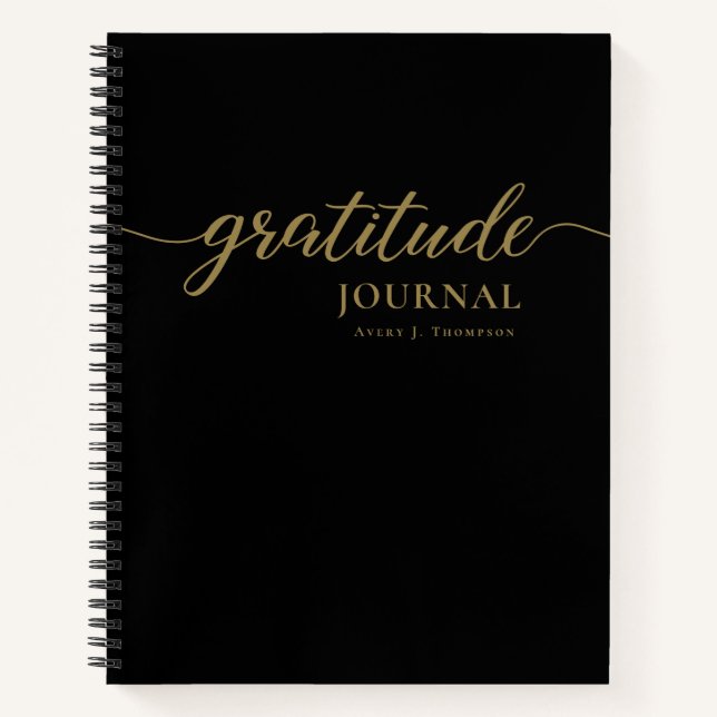Stylish Black gold Personalized Gratitude Journal (Front)