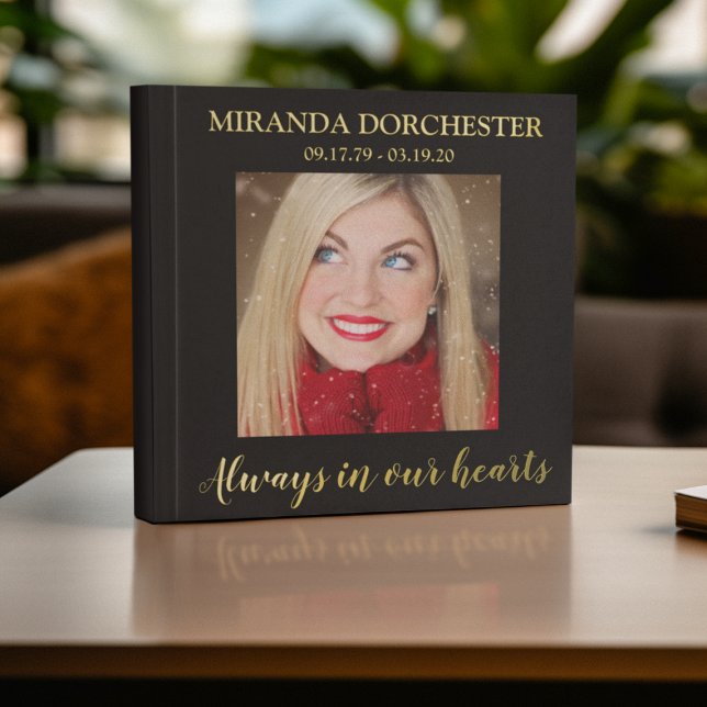 Stylish Black & Gold Photo Funeral Foil Guest Book (Creator Uploaded)