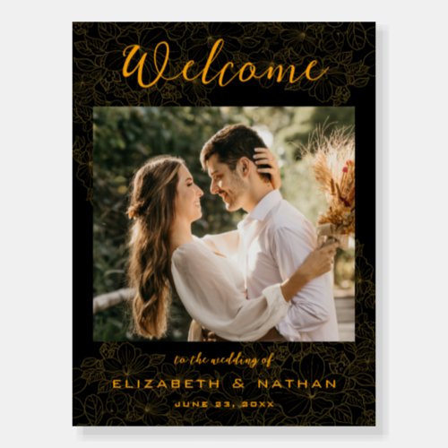 Stylish Black  Gold Photo Wedding Welcome  Foam Board