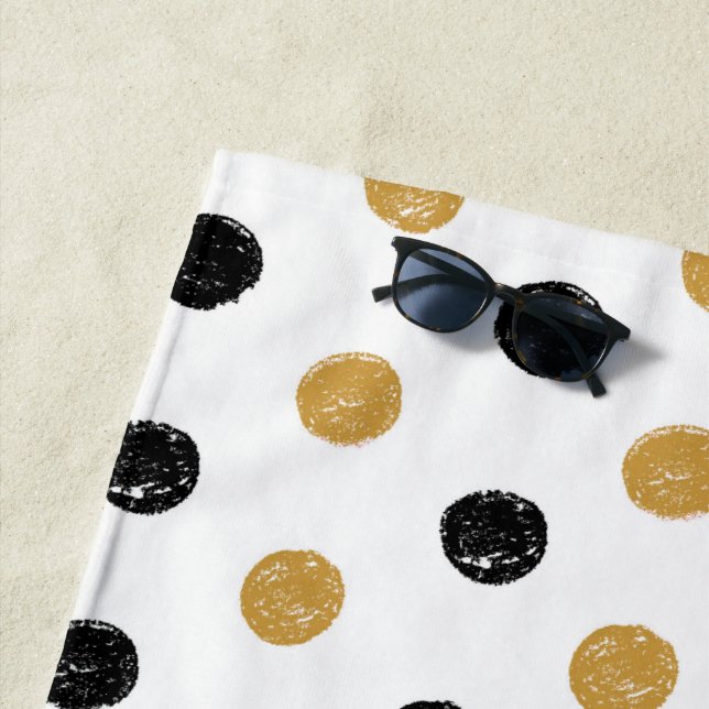 Stylish Black & Gold Polka Dots Beach Towel (In Situ)